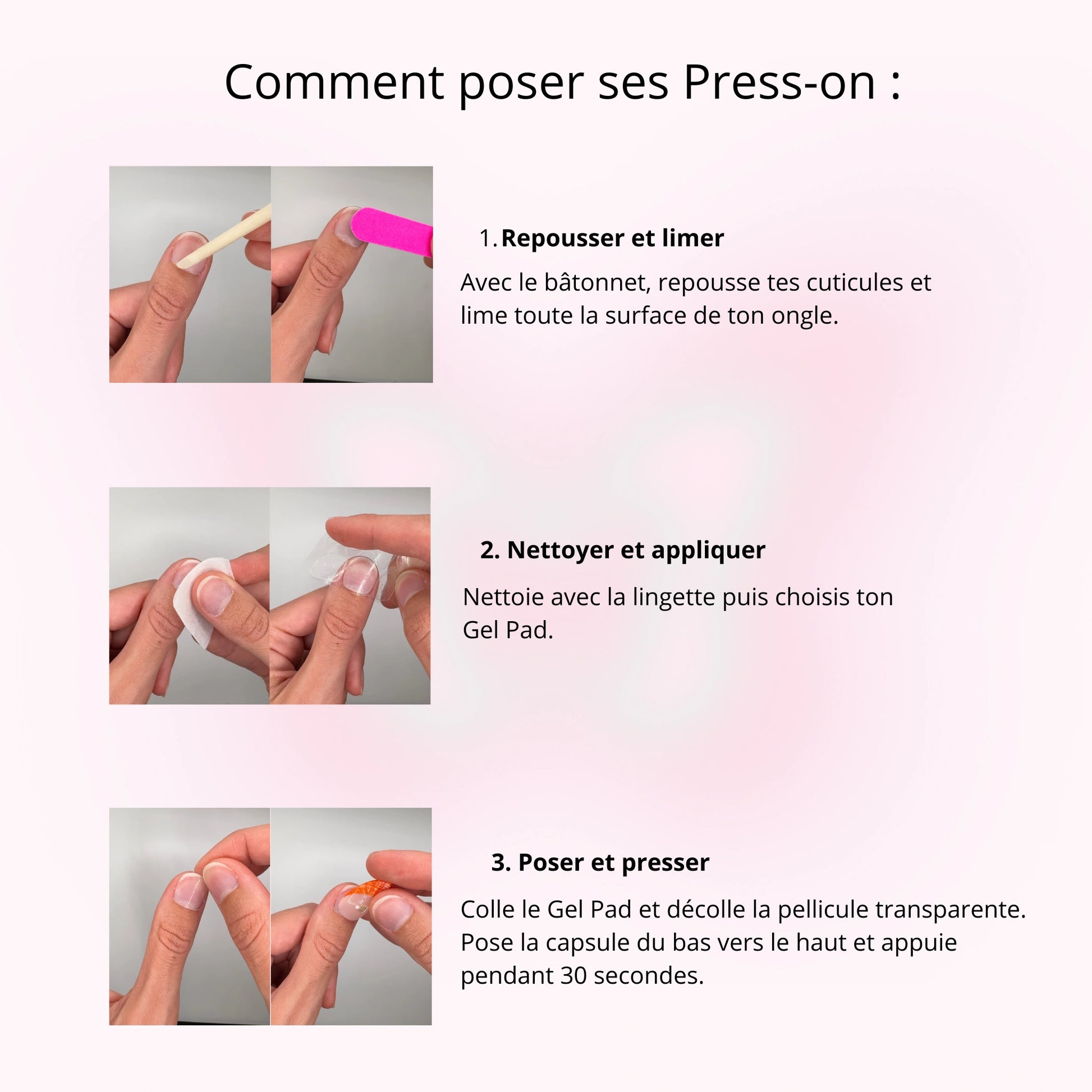 Détail tuto pour poser des press-on nails faits main Mimi.