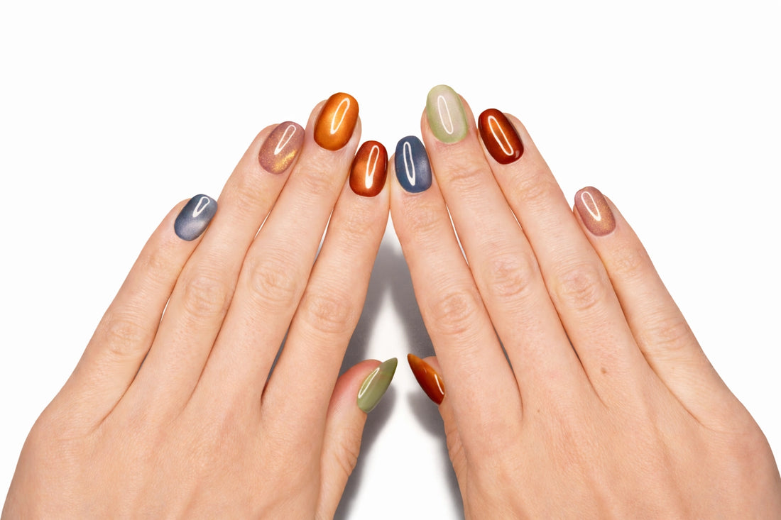 Set de faux ongles press-on cat eye multicolore faits main — gel professionnel réutilisable — Mimi Press-On