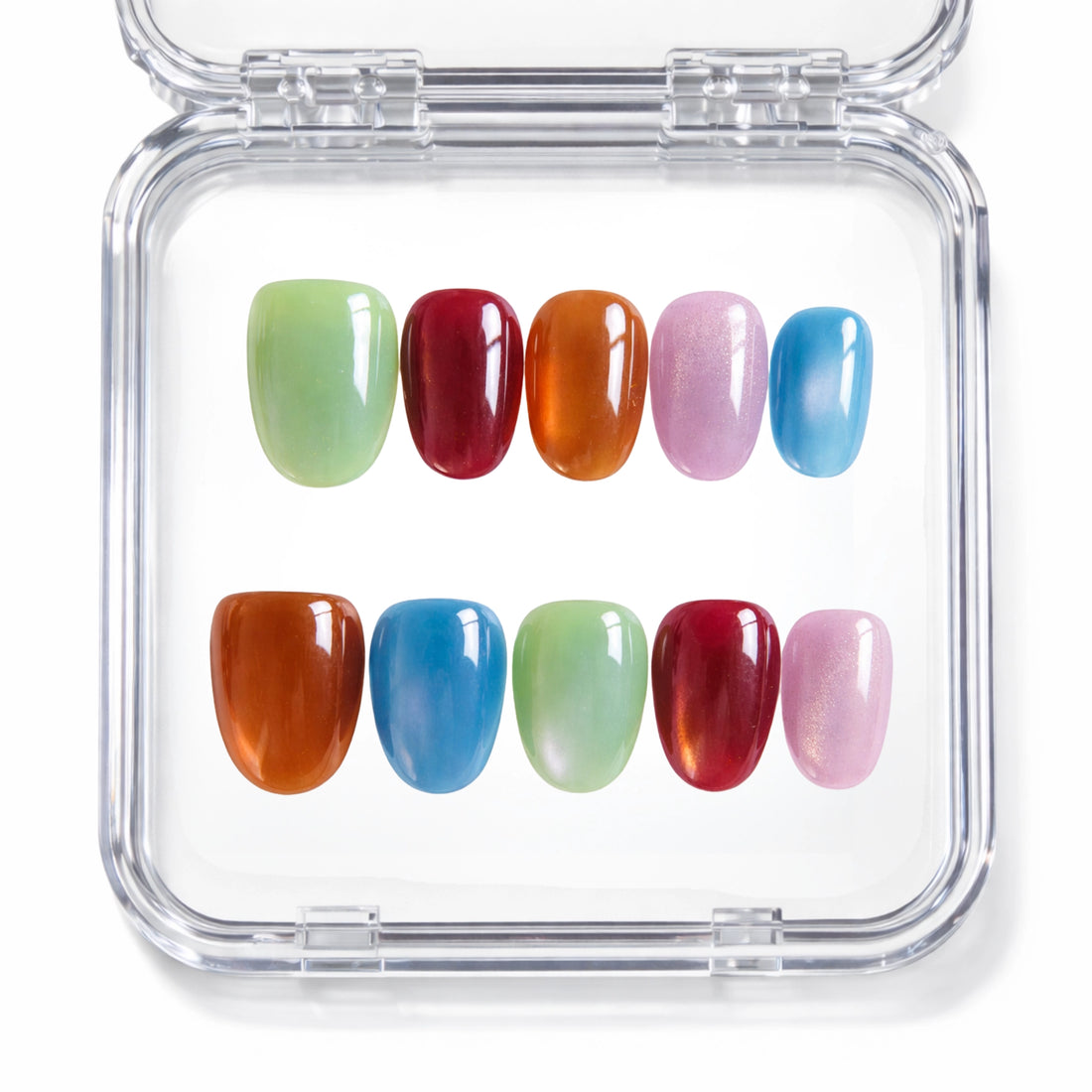 Set de faux ongles press-on cat eye multicolore faits main — gel professionnel réutilisable — Mimi Press-On